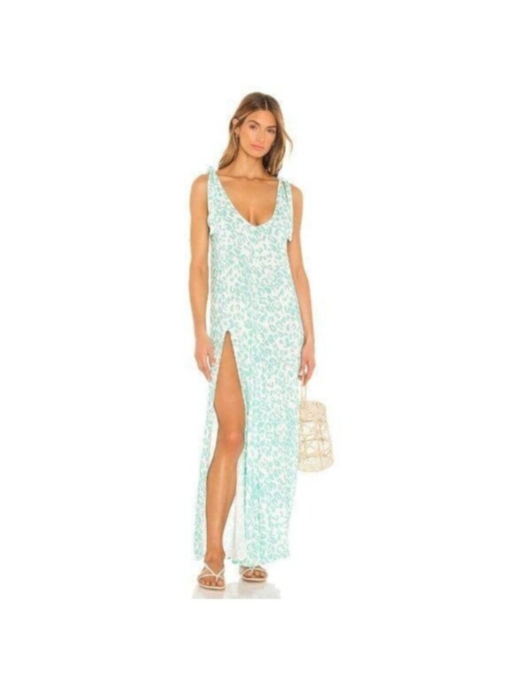 Beach Bunny Lily Turquoise Print Maxi Dress With Side Slit